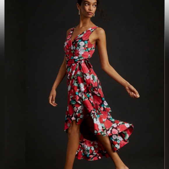 Hutch Dresses & Skirts - Hutch Floral Wrap Asymmetrical Dress Ruffles V Neck Size Medium